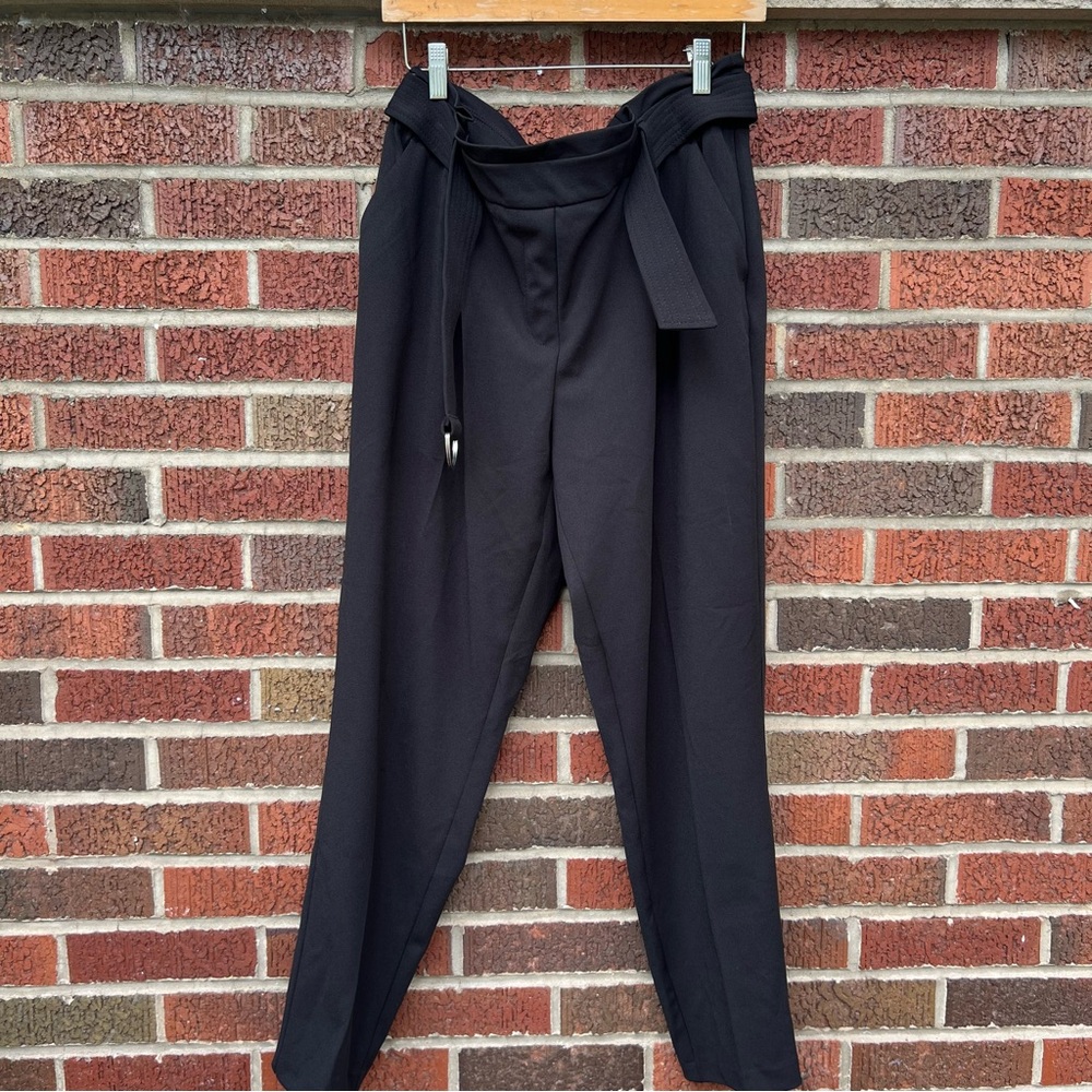 Cato Est. 1946 Black High Waisted Belted Cropped Trousers Pants